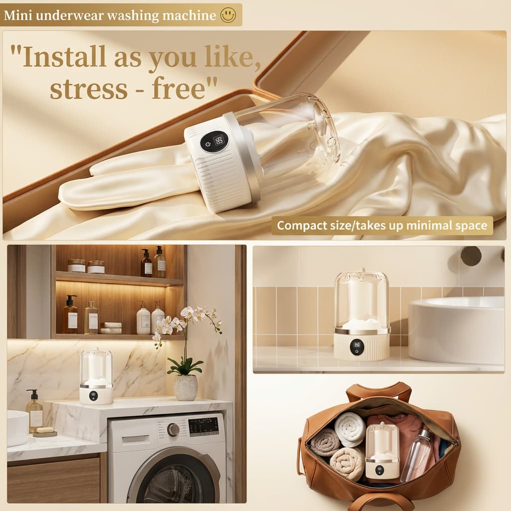 Premium Mini Underwear Washing Machine – Rechargeable Cordless Laundry Cup for Bras, Underwear & Socks