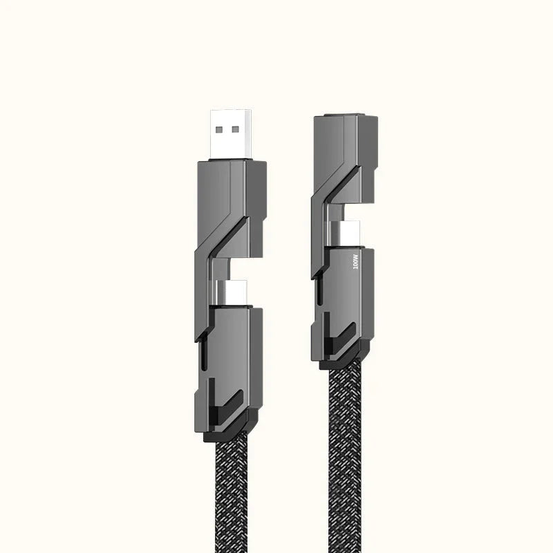 QuadLink™ 4-in-1 Flat Braided Anti-Tangle Charger Cord with Velcro