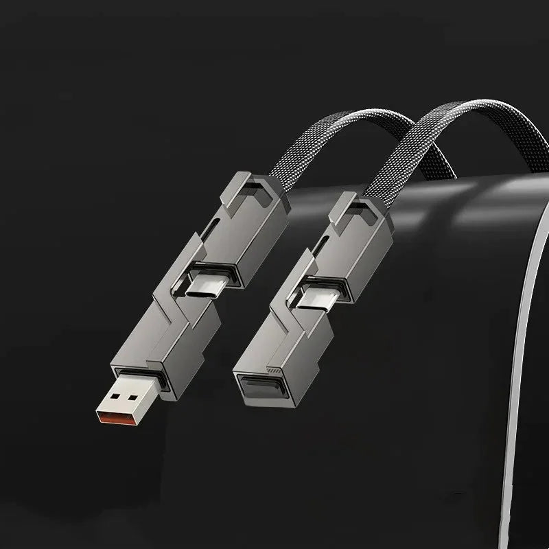 QuadLink™ 4-in-1 Flat Braided Anti-Tangle Charger Cord with Velcro
