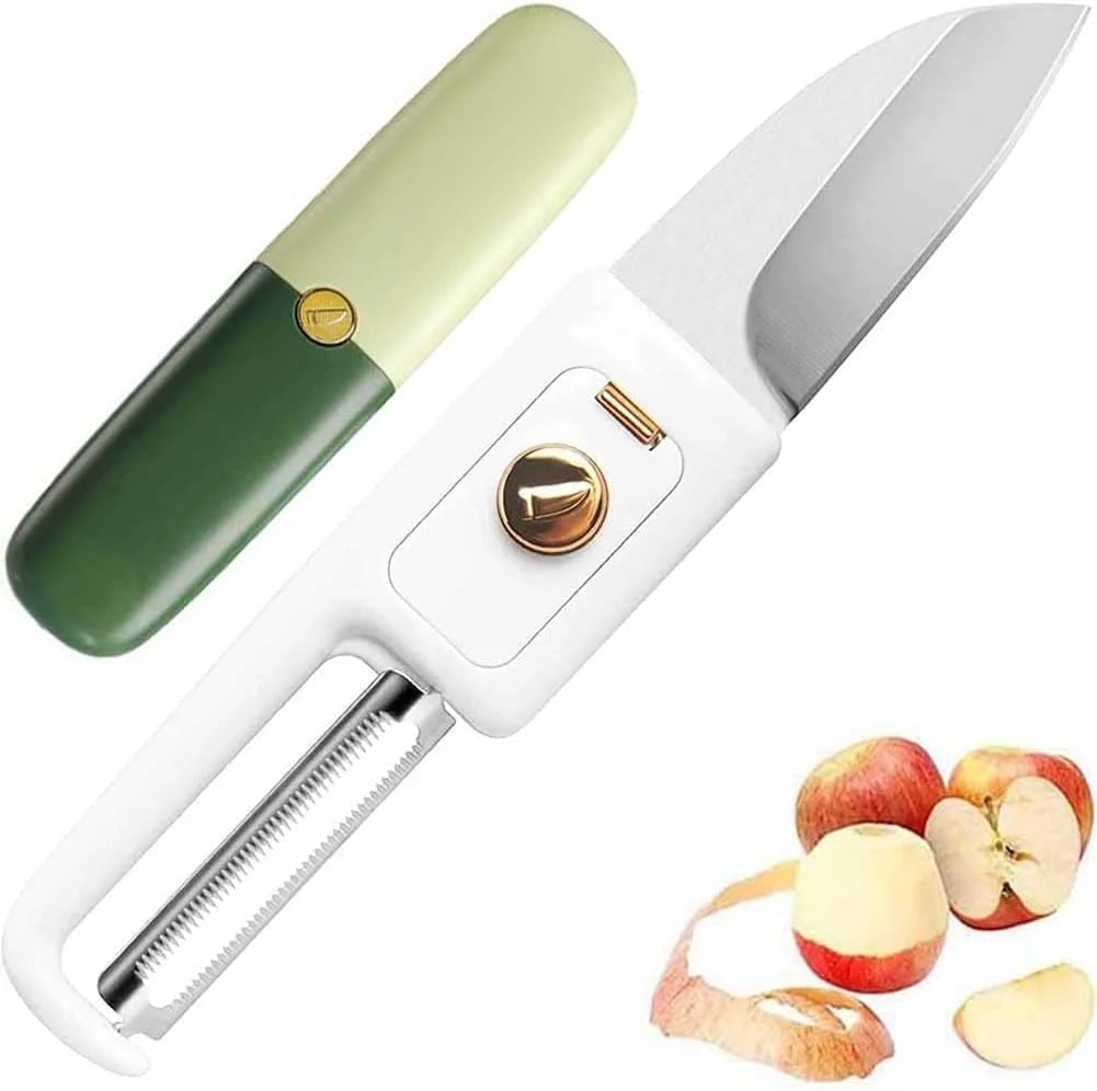 Multi-functional Fruit Knife & Veggie Peeler Combo – Perfect for Travel, Picnics, and Bachelor Kitchens