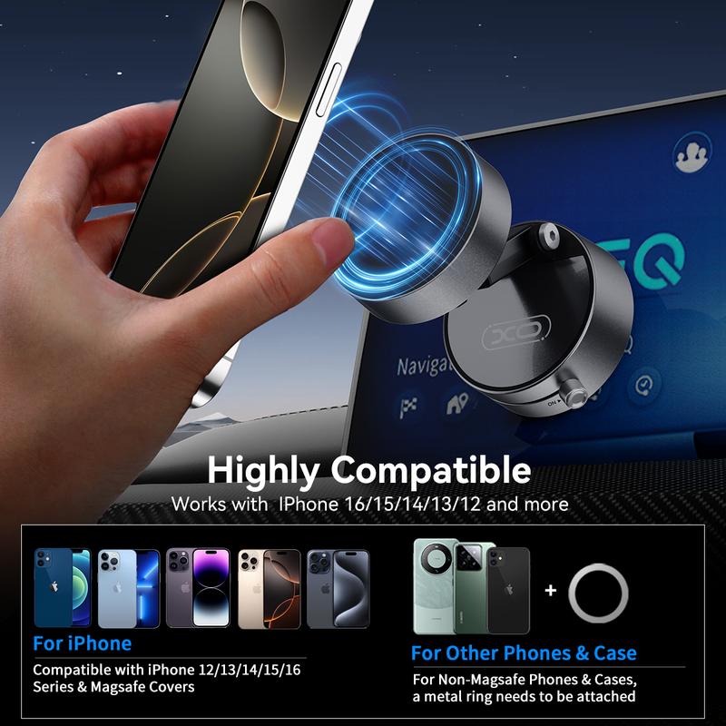 Vacuum Magnetic Suction Phone Holder (All iPhones, Android & GPS Devices and Cases Compatible)