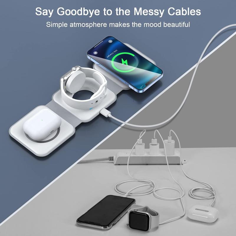 3 in 1 Magnetic Foldable MagSafe Wireless Charger for iPhone 16 to 12 Series