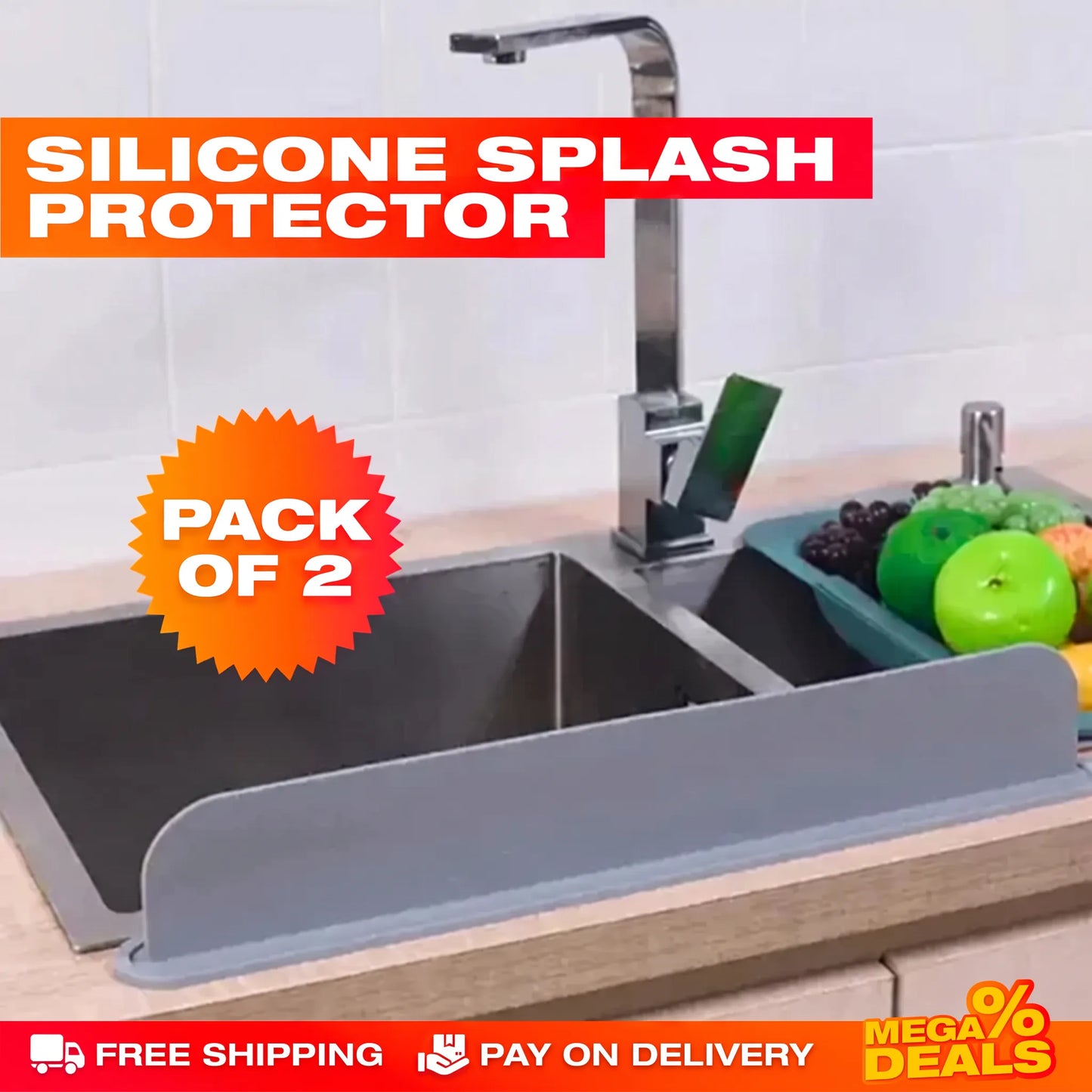 NoSplash Silicone Sink Mats - Wash Without Splashing Water All Over (Pack of 2)