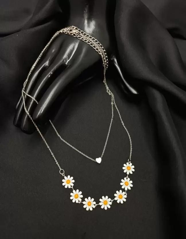 Beautiful Golden Daisy Heart Two-Layered Necklace