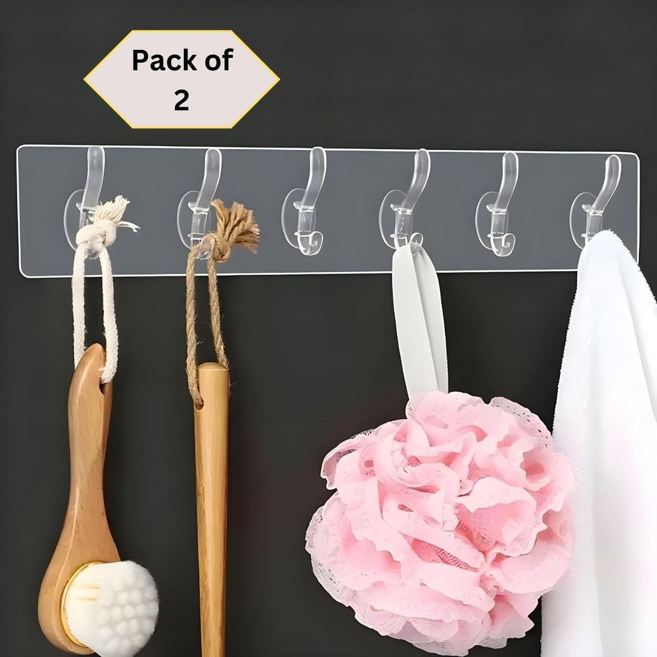 Multifunctional Transparent 6 Hooks (Pack of 2)