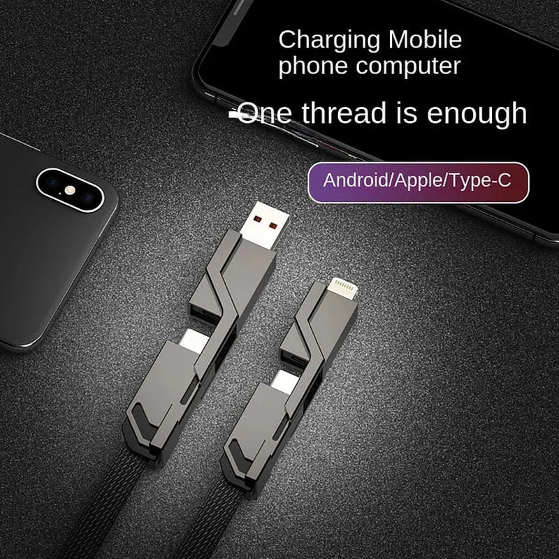 QuadLink™ 4-in-1 Flat Braided Anti-Tangle Charger Cord with Velcro