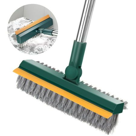 Floor Brush- 2 In 1 Long Handle Wiper Stiff Bristle Floor Brush