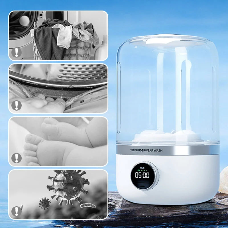 Cordless Portable Mini Washer – Rechargeable Travel Washing Machine for Underwear & Socks