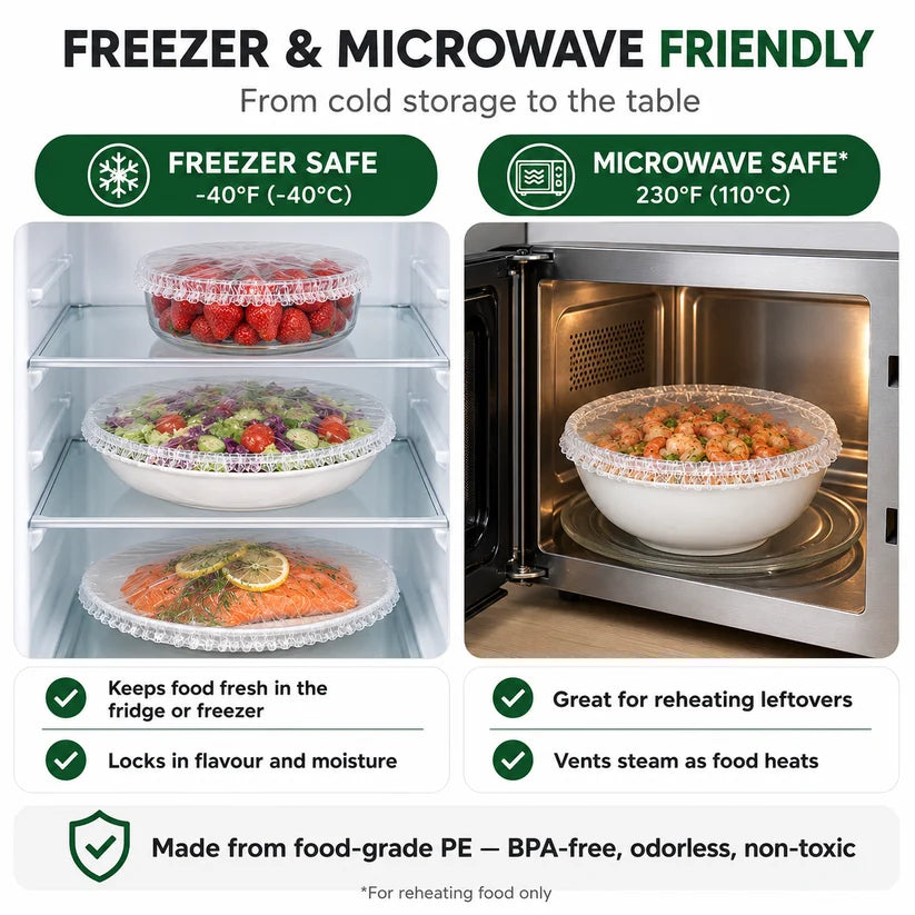 Disposable Food Covers Elastic Plastic Lids (Pack of 100)