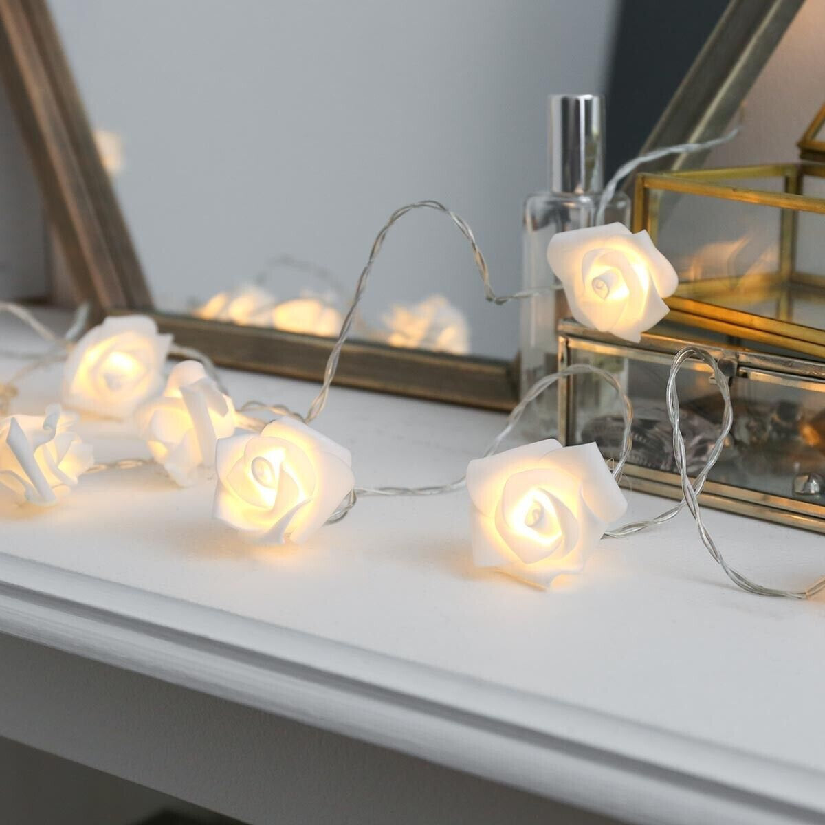 14 Led Rose Lights Rose Flower Led Serial String Lights - 10 Feet (Warm White Plug-in)