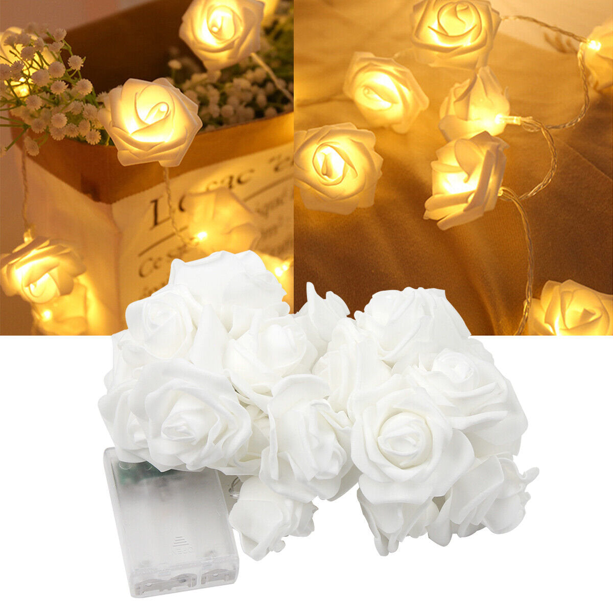 14 Led Rose Lights Rose Flower Led Serial String Lights - 10 Feet (Warm White Plug-in)