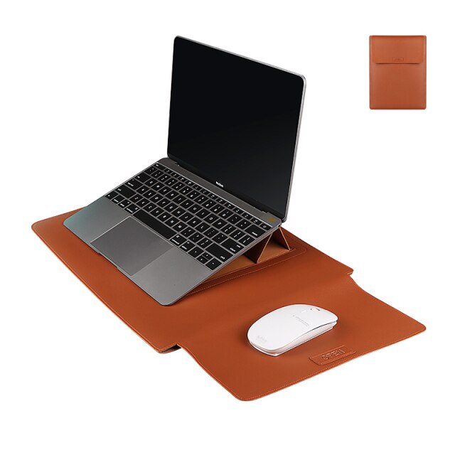 Soft Leather Laptop Sleeve & Stand For MacBook