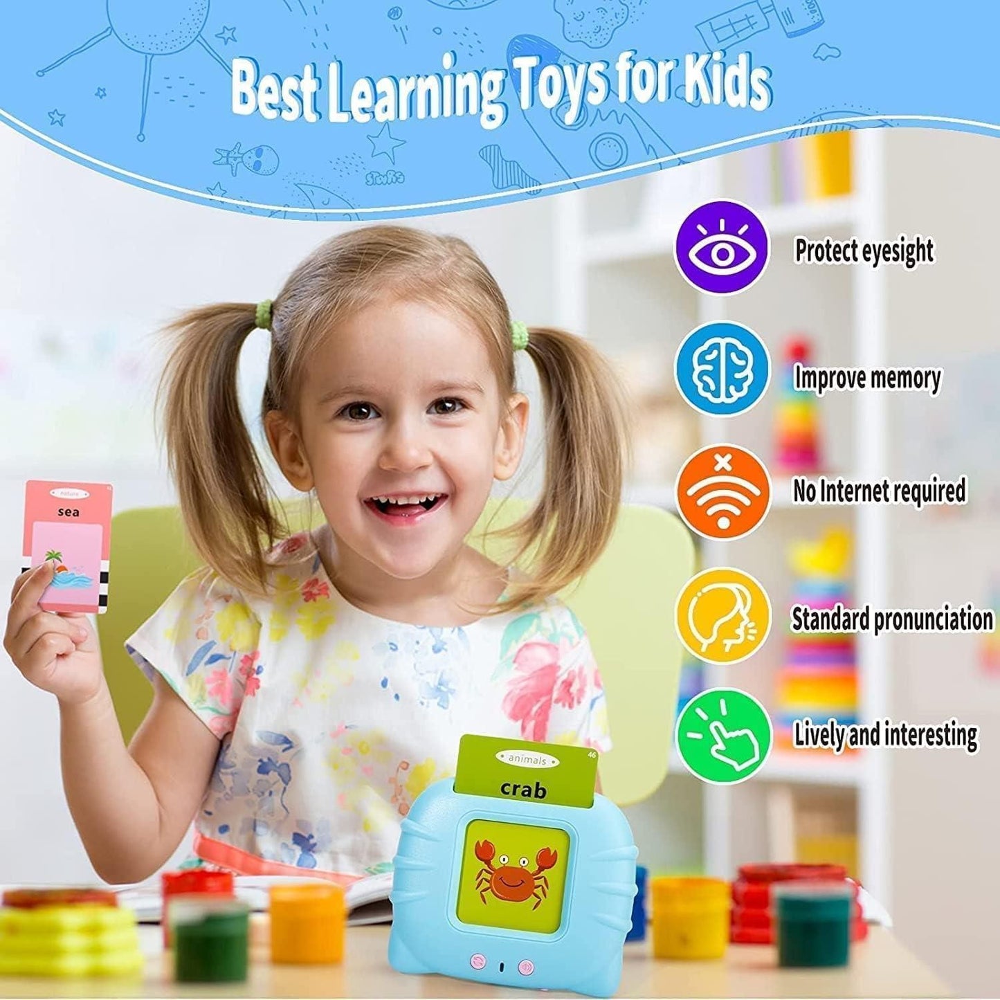 Talking English Words Flash Cards Reading Early Talking Flashcards Toy for Kids - 112 pcs Card. (Multi Color-1 to 6 Year)