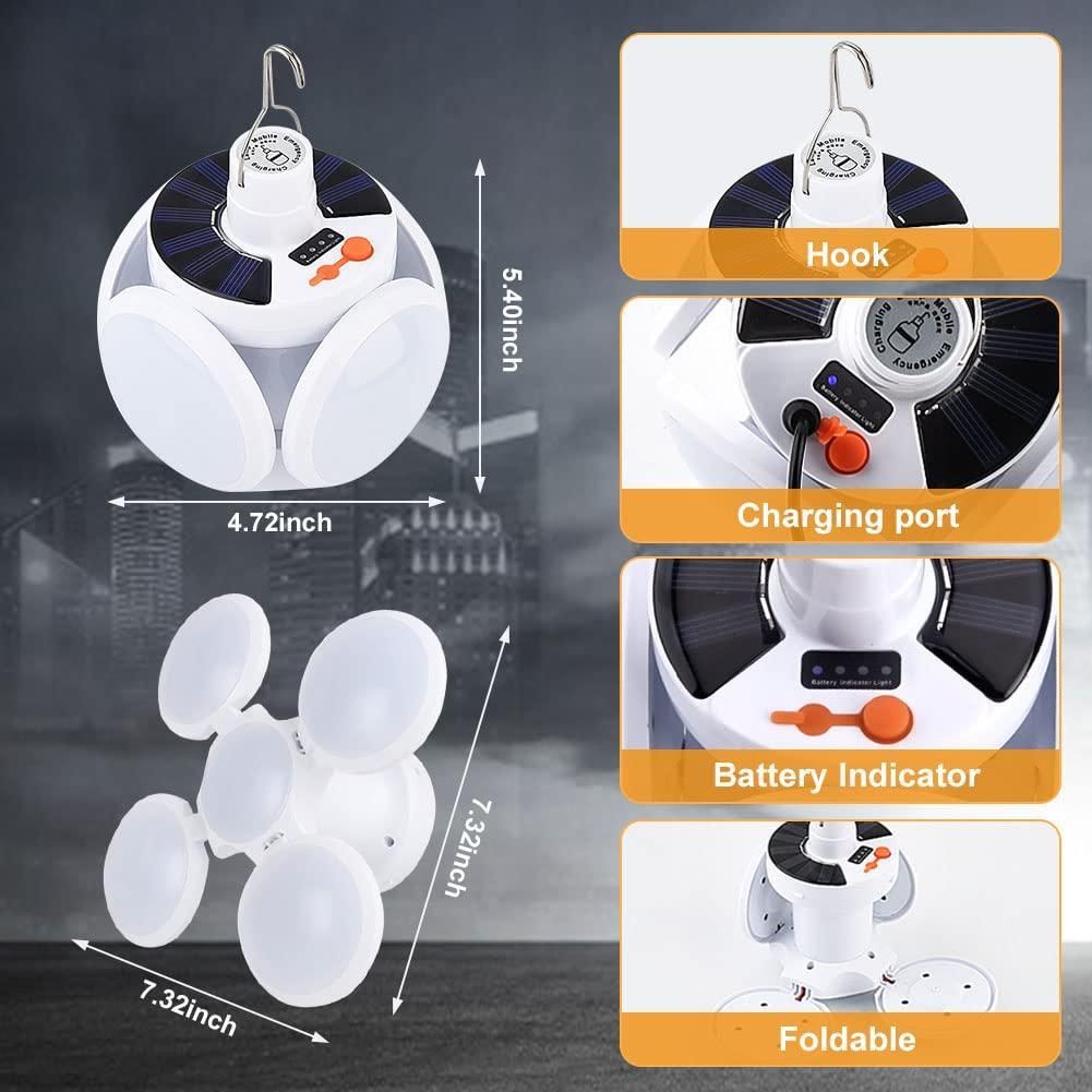 2 In 1 Foldable Solar Lamp - 2 Built-in Charging Modes (Solar Or Dc Via USB)