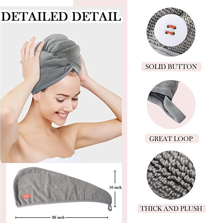 Super Absorbent Quick Dry Hair Towel Wrap for Women (Pack of 2)