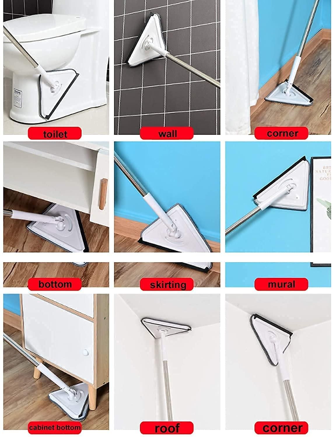 Rotatable Triangle Mop with Long Handle Cleaning Scraper Dust Mop (Multicolor)
