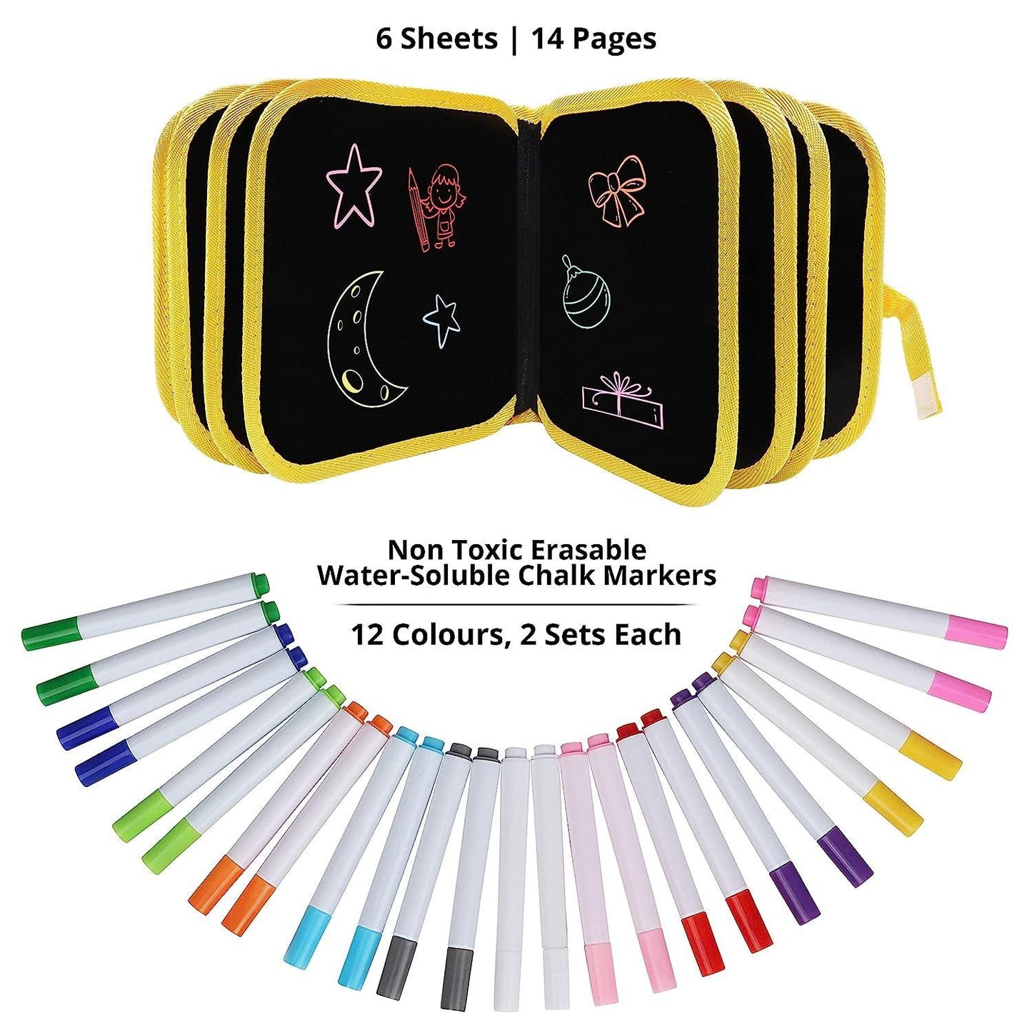 Erasable Doodling Book (12 Colored Pens Included)