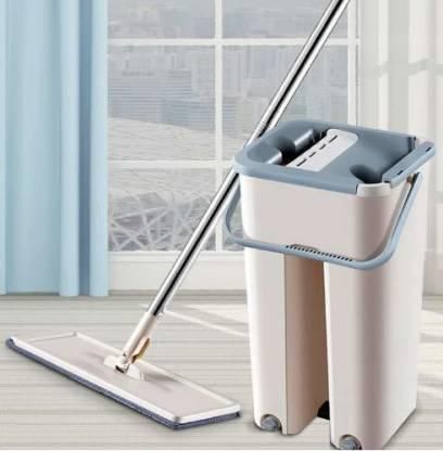 Scratch A net Mop with Bucket and 2 Mop Pads and Squeeze Dry Flat Mop