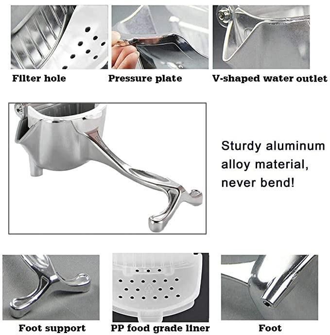 Hand Press Juicer Machine Aluminium Manual Fruit Squeezer Orange Juicer Heavy Duty Multipurpose Manual Juicer Machine for Fruits, Ergonomic Handle Design (Aluminium) (Aluminium)