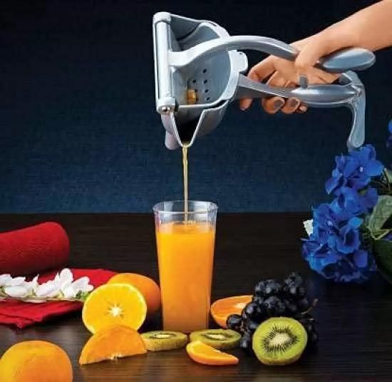 Hand Press Juicer Machine Aluminium Manual Fruit Squeezer Orange Juicer Heavy Duty Multipurpose Manual Juicer Machine for Fruits, Ergonomic Handle Design (Aluminium) (Aluminium)