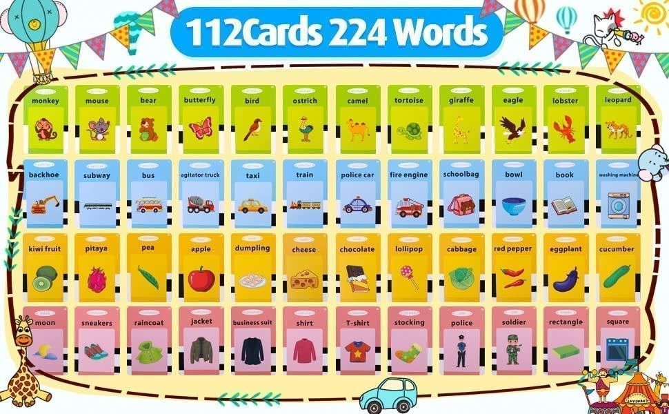 Talking English Words Flash Cards Reading Early Talking Flashcards Toy for Kids - 112 pcs Card. (Multi Color-1 to 6 Year)