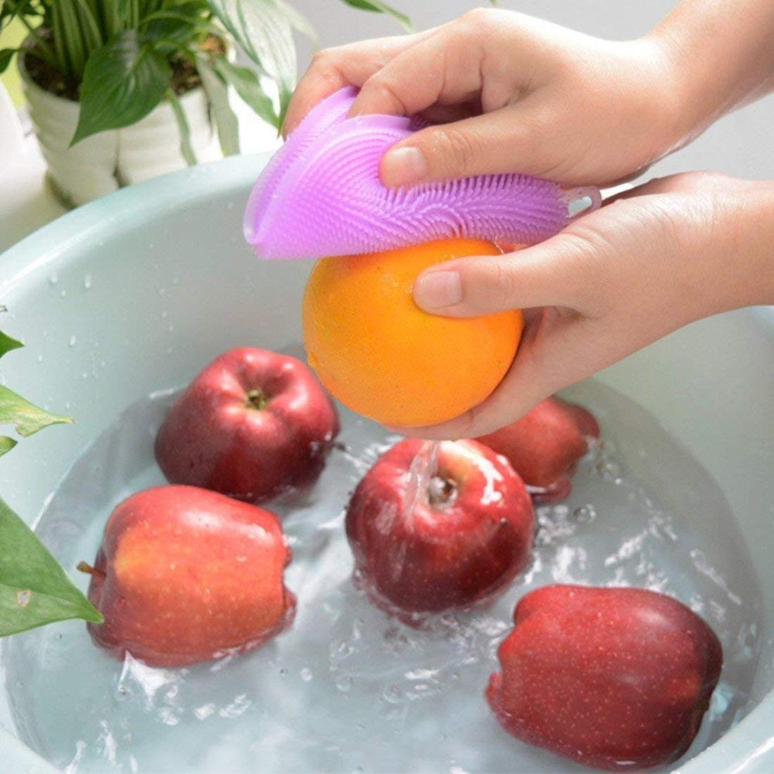 Silicone Cleaning Sponge Scrubber for Kitchen Non Stick Dishwashing Fruit and Vegetable Washing Brush, Multicolor5pc