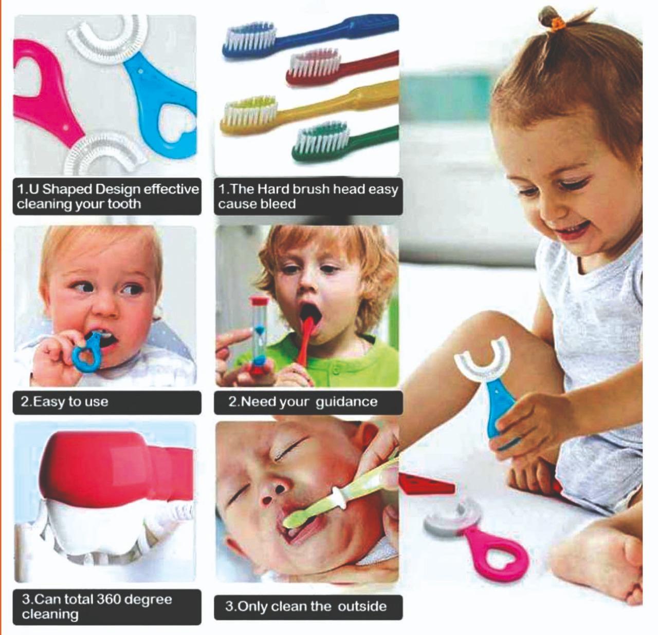 U Shaped Toothbrush for Kids Manual Whitening Toothbrush Silicone Brush Head for Kids Children(Pack of 1)