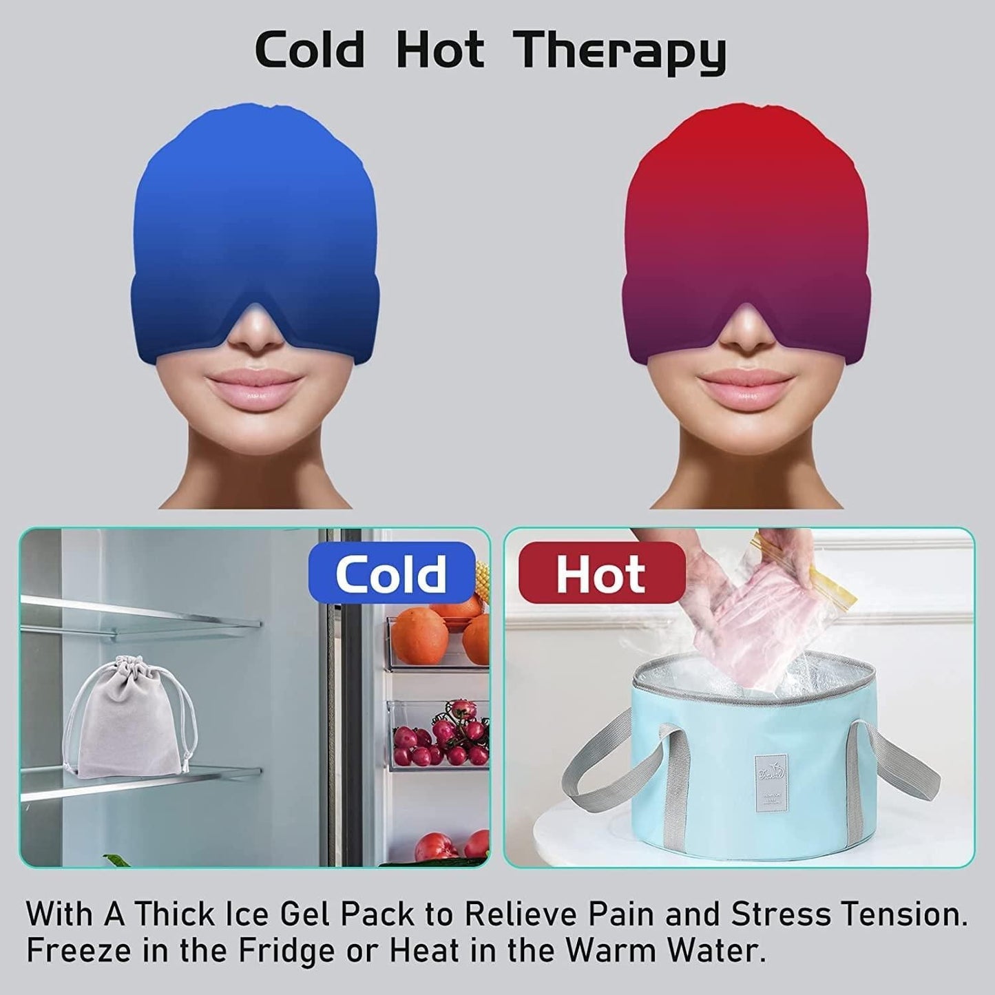 Headache Relief Cap for Tension, Sinus & Stress | Cold Therapy | Hot Therapy | Form Fitting Gel