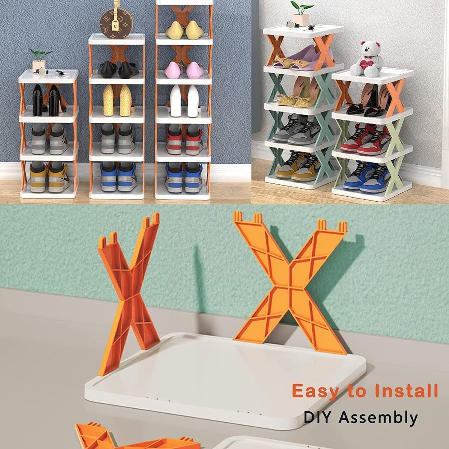 Diy Plastic Assembly Shoe Shelf Stackable Shoe Rack 6 Layer Shoes Organizer (Multicolor)