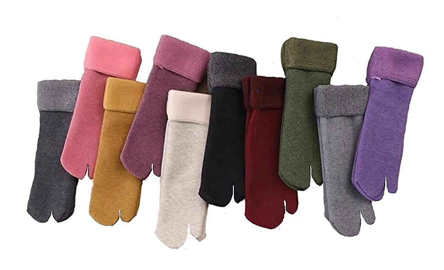 Multicolour Velvet Fleece Fur Winter Thermal Thumb socks for Women, Men and Girls (Pack of 10 Pairs)