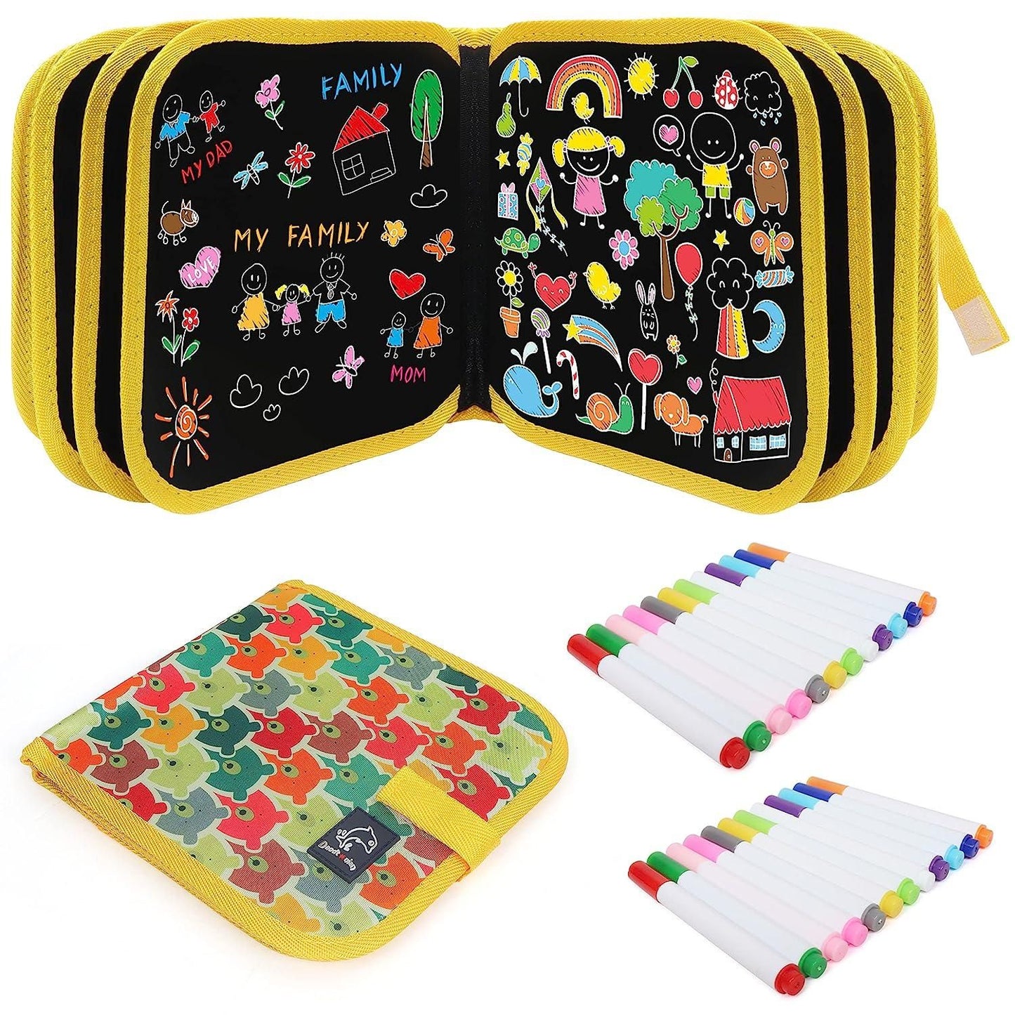 Erasable Doodling Book (12 Colored Pens Included)