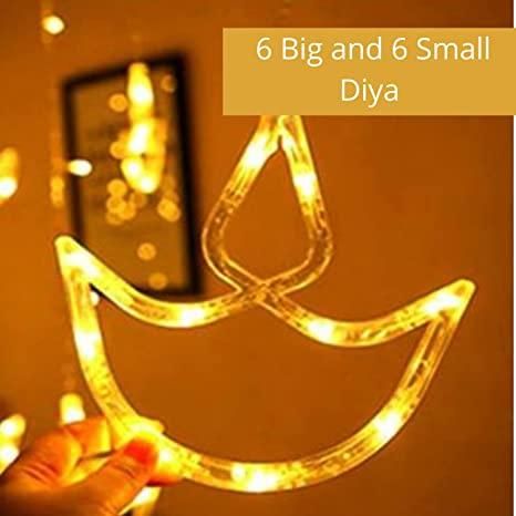 12 Hanging Warm White Diya/Diwali Light Curtain Led String Lights - 8 Flashing Modes Decoration Prong Base