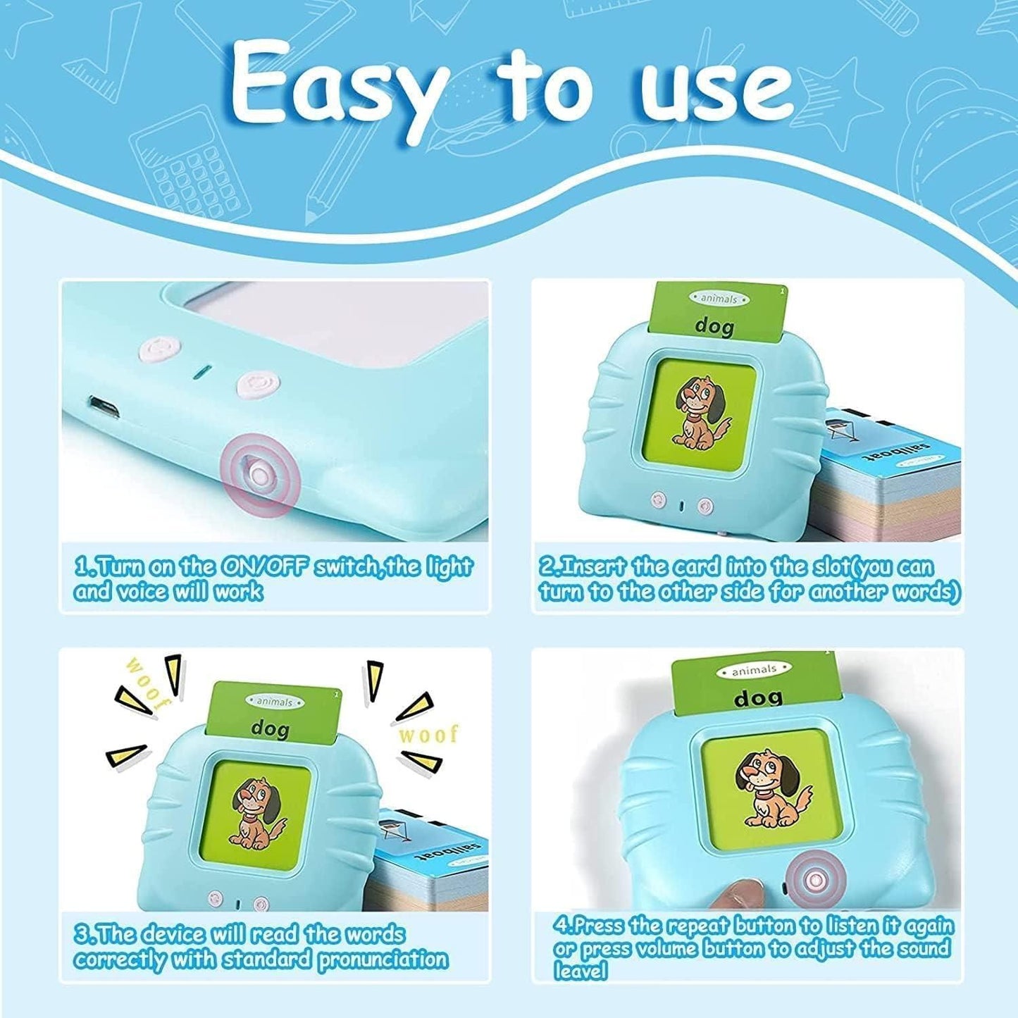 Talking English Words Flash Cards Reading Early Talking Flashcards Toy for Kids - 112 pcs Card. (Multi Color-1 to 6 Year)
