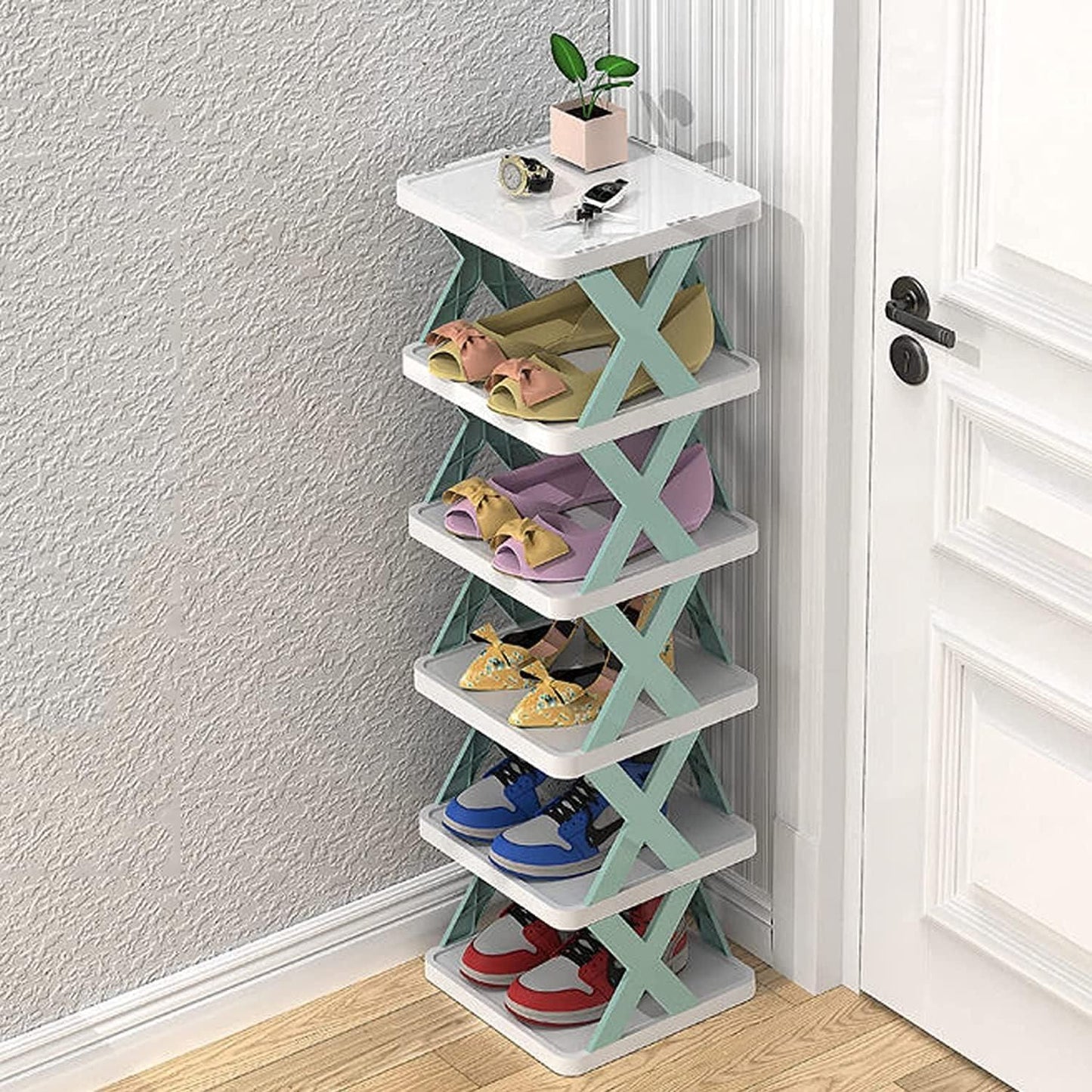 Diy Plastic Assembly Shoe Shelf Stackable Shoe Rack 6 Layer Shoes Organizer (Multicolor)
