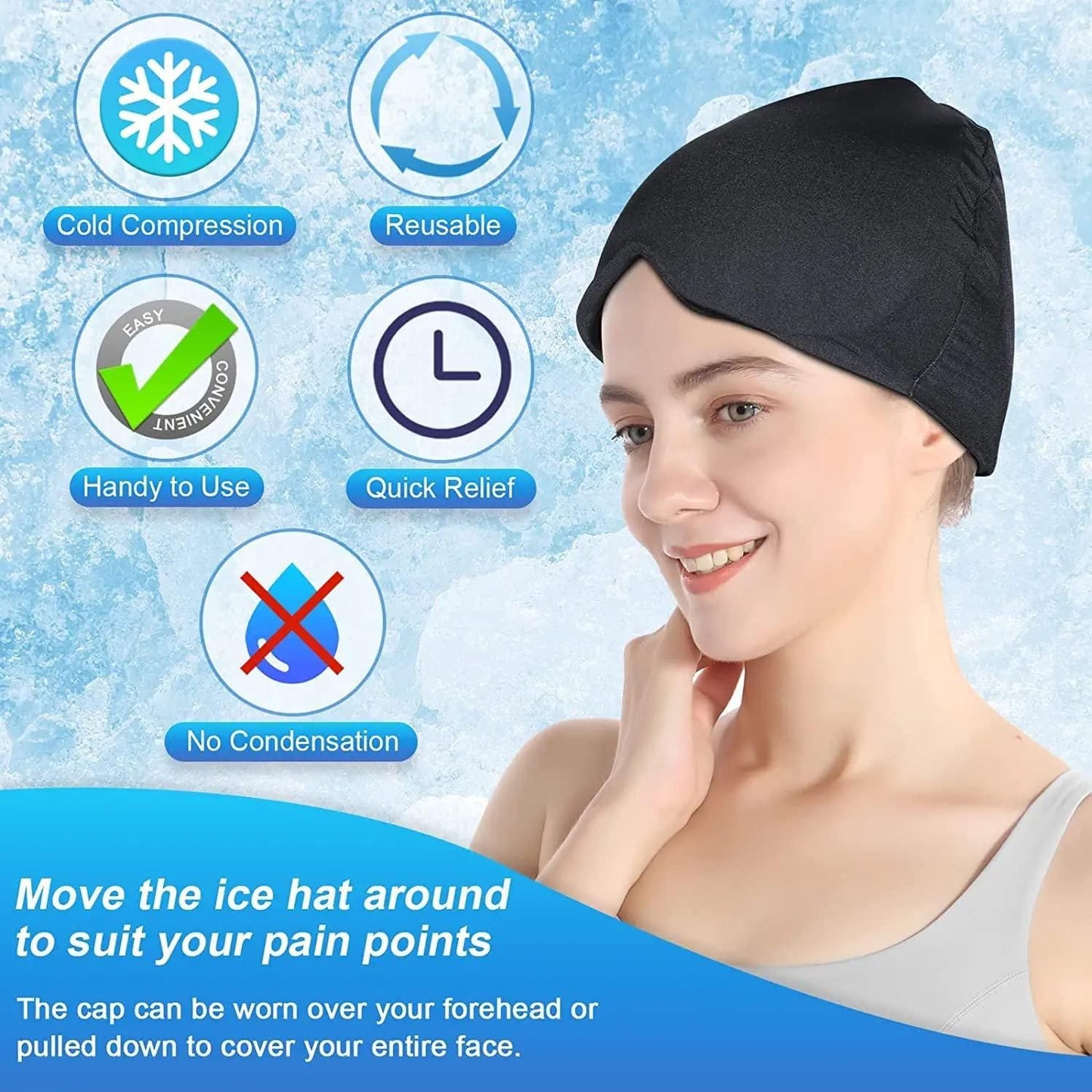 Headache Relief Cap for Tension, Sinus & Stress | Cold Therapy | Hot Therapy | Form Fitting Gel