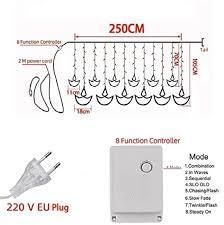 12 Hanging Warm White Diya/Diwali Light Curtain Led String Lights - 8 Flashing Modes Decoration Prong Base