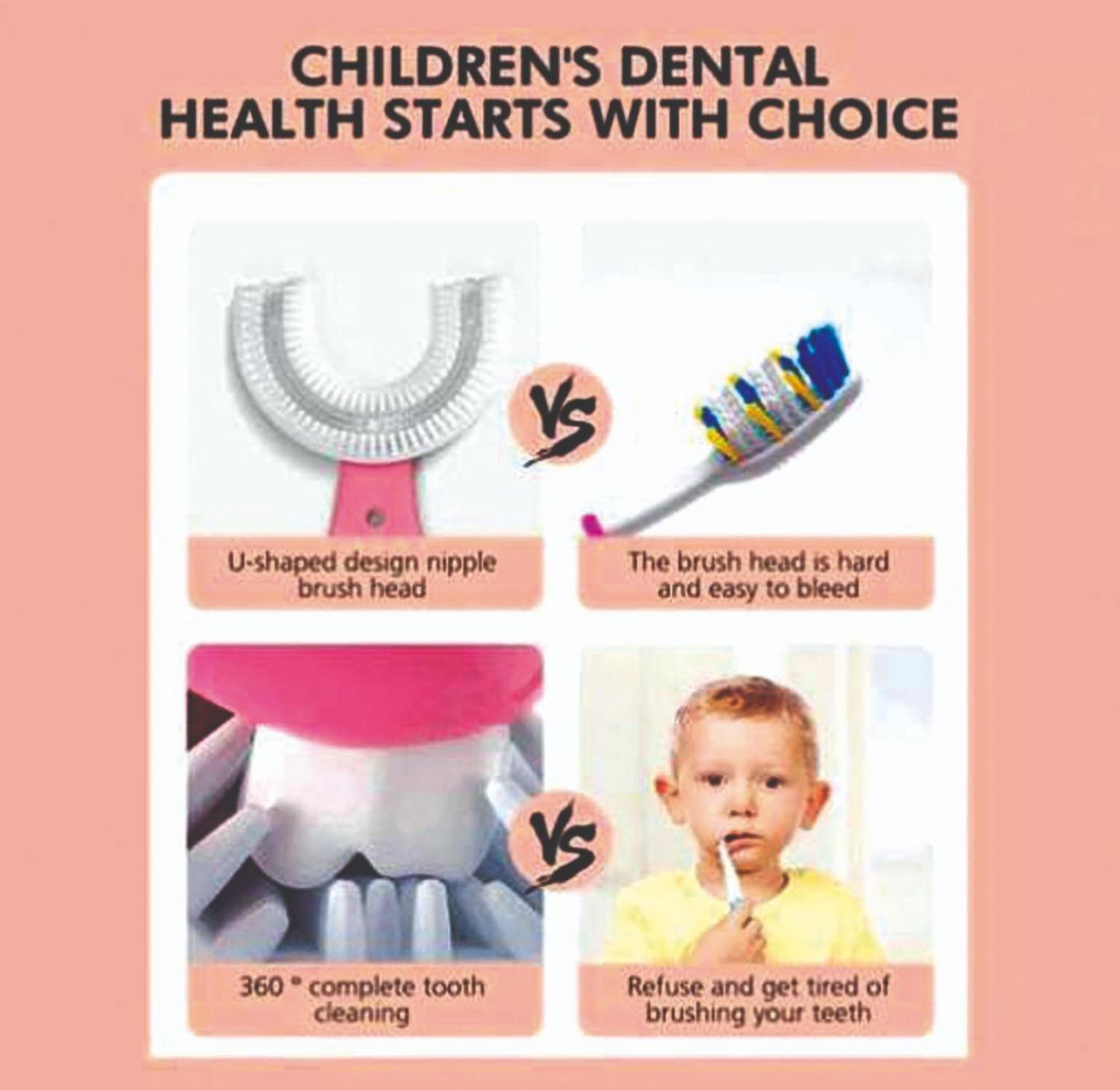 U Shaped Toothbrush for Kids Manual Whitening Toothbrush Silicone Brush Head for Kids Children(Pack of 1)