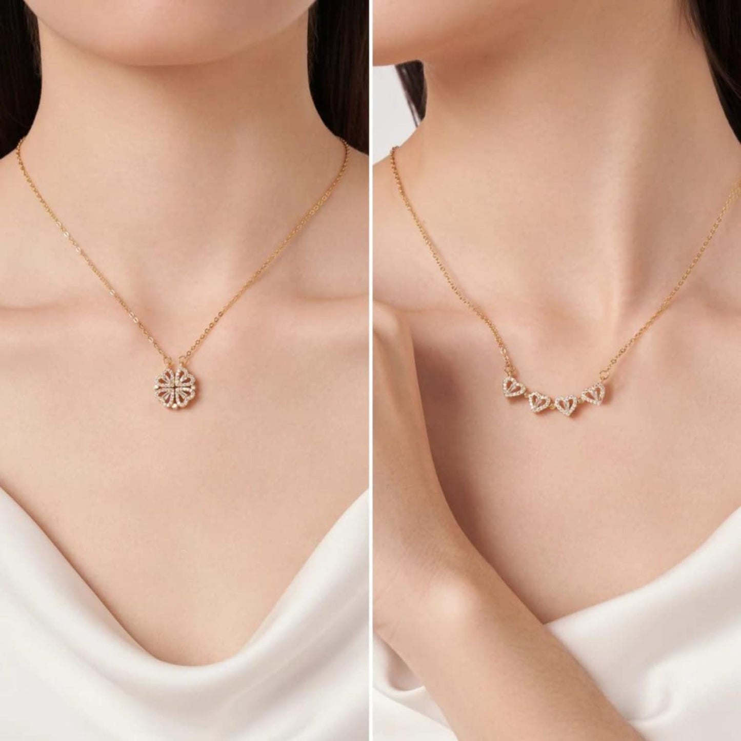 Magnetic Four Heart Necklace - Rose Gold