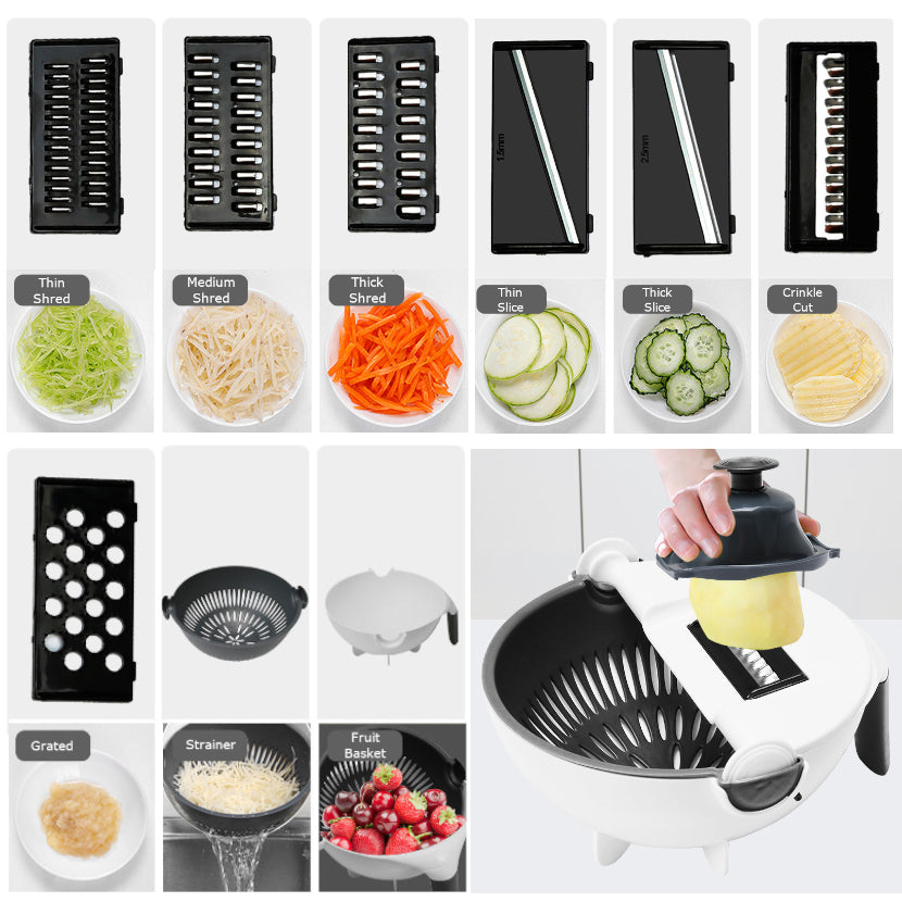 9 in 1 Plastic Multifunction Vegetable Cutter with Drain Basket Vegetable Cutter
