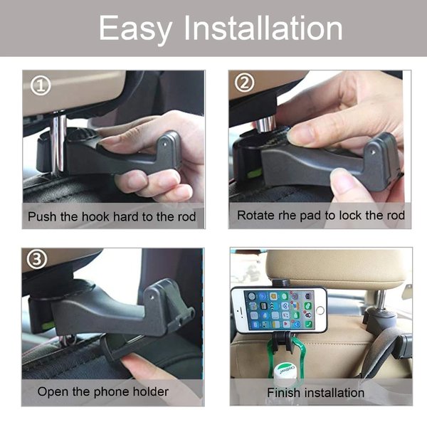 2 in 1 Car Seat Hook for Purses and Bags with Phone Holder