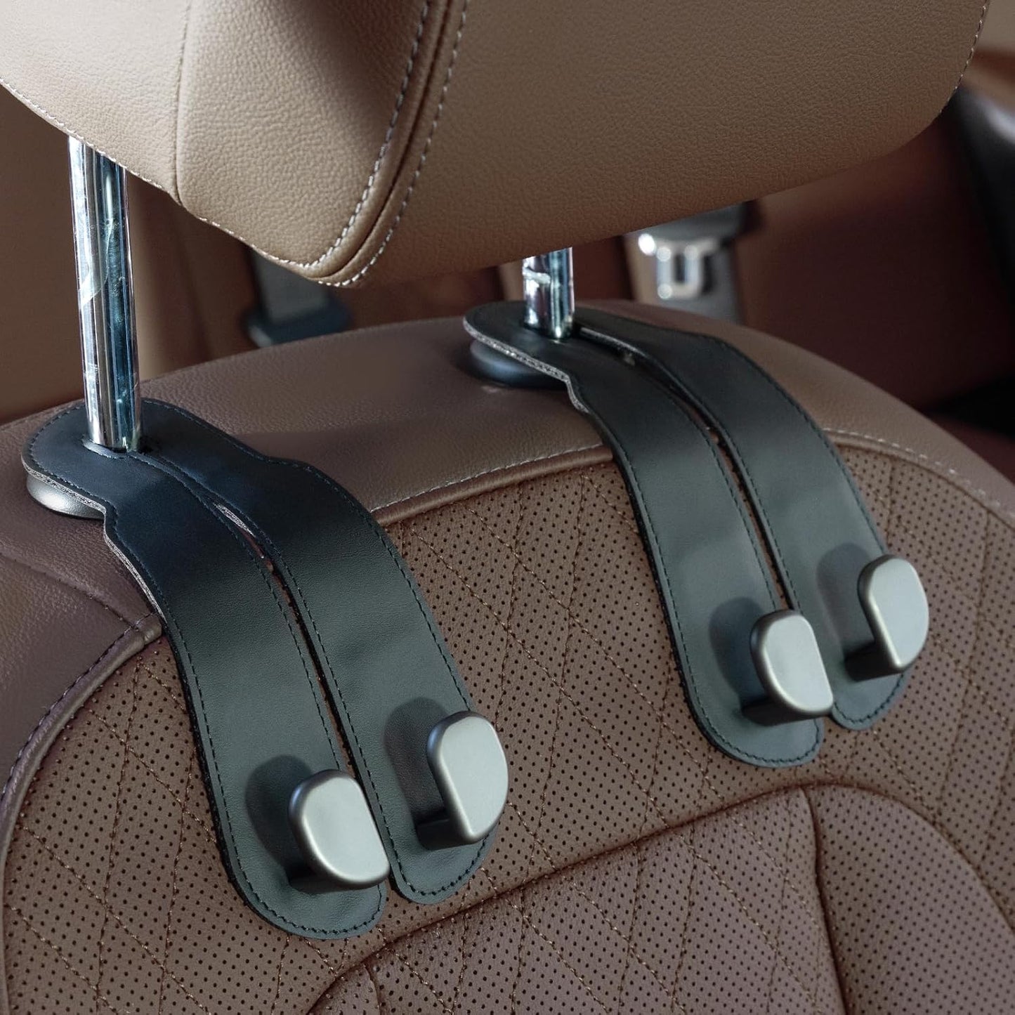 VeltiHook™ – Premium Leather Car Seat Hook | Hang Purses & Bags Instantly | Fits All Cars | 2-Pack (Black)