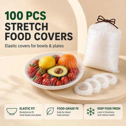Disposable Food Covers Elastic Plastic Lids (Pack of 100)