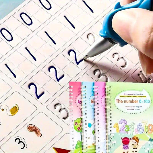 Preschool Magic Practice Copybook Set for Alphabet, Drawing, Numbers, and Math