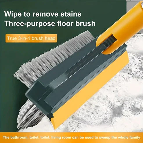 Floor Brush- 2 In 1 Long Handle Wiper Stiff Bristle Floor Brush