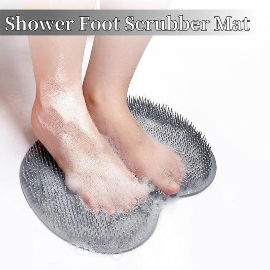 Silicone Shower Foot Scrubber Mat with Wall-Mounted Suction Cups.