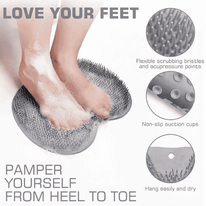 Silicone Shower Foot Scrubber Mat with Wall-Mounted Suction Cups.
