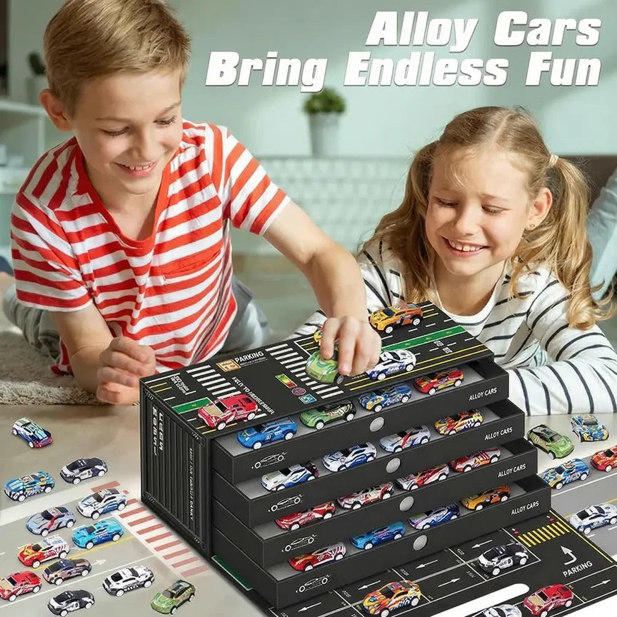 Mini Pull-Back Cars Set with Built-In Garage Set