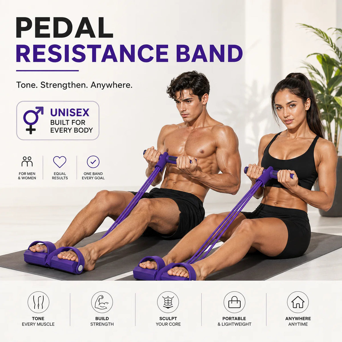 Yoga pedal puller resistance band with handles and foot loops – image 1 of 6