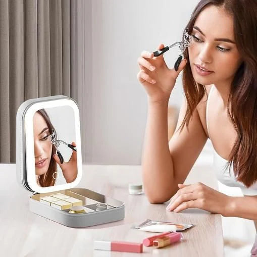 ✨ GlamGlow™ Luxe – Tricolour LED Leather Makeup Vanity