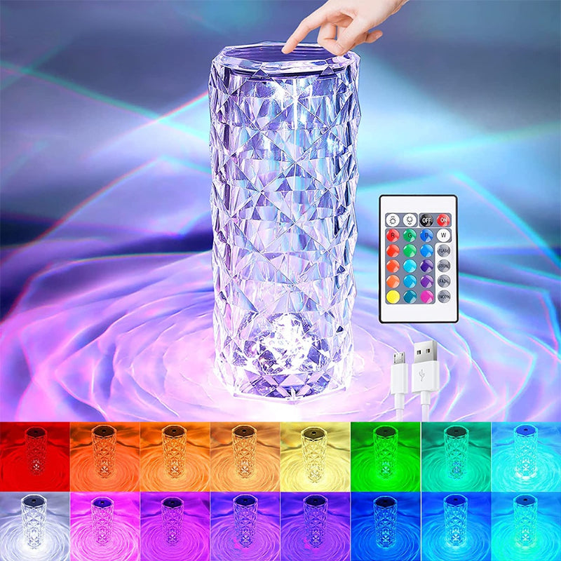 16 Color Changing Rose Crystal Diamond Table Lamp
